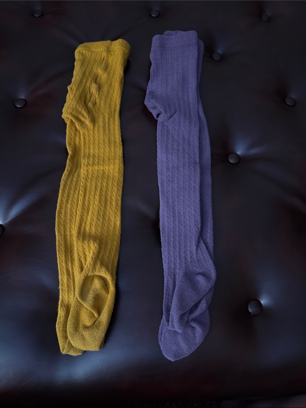 Toddler Girls Ribbed Tights in Mustard and Lavender